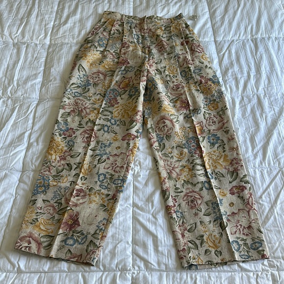 New vintage women’s Talbots petites Floral Patterned Pants sz 10 linen blend - Picture 1 of 10